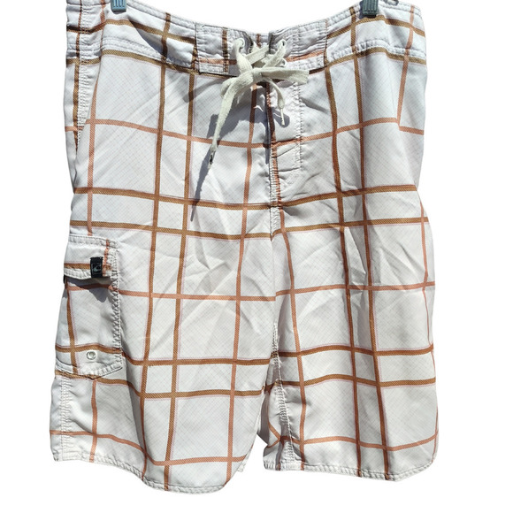 O'Neill Other - O'Neil Board Shorts Mens Medium Plaid White Swim Pocket Drawstring Front Velcr0